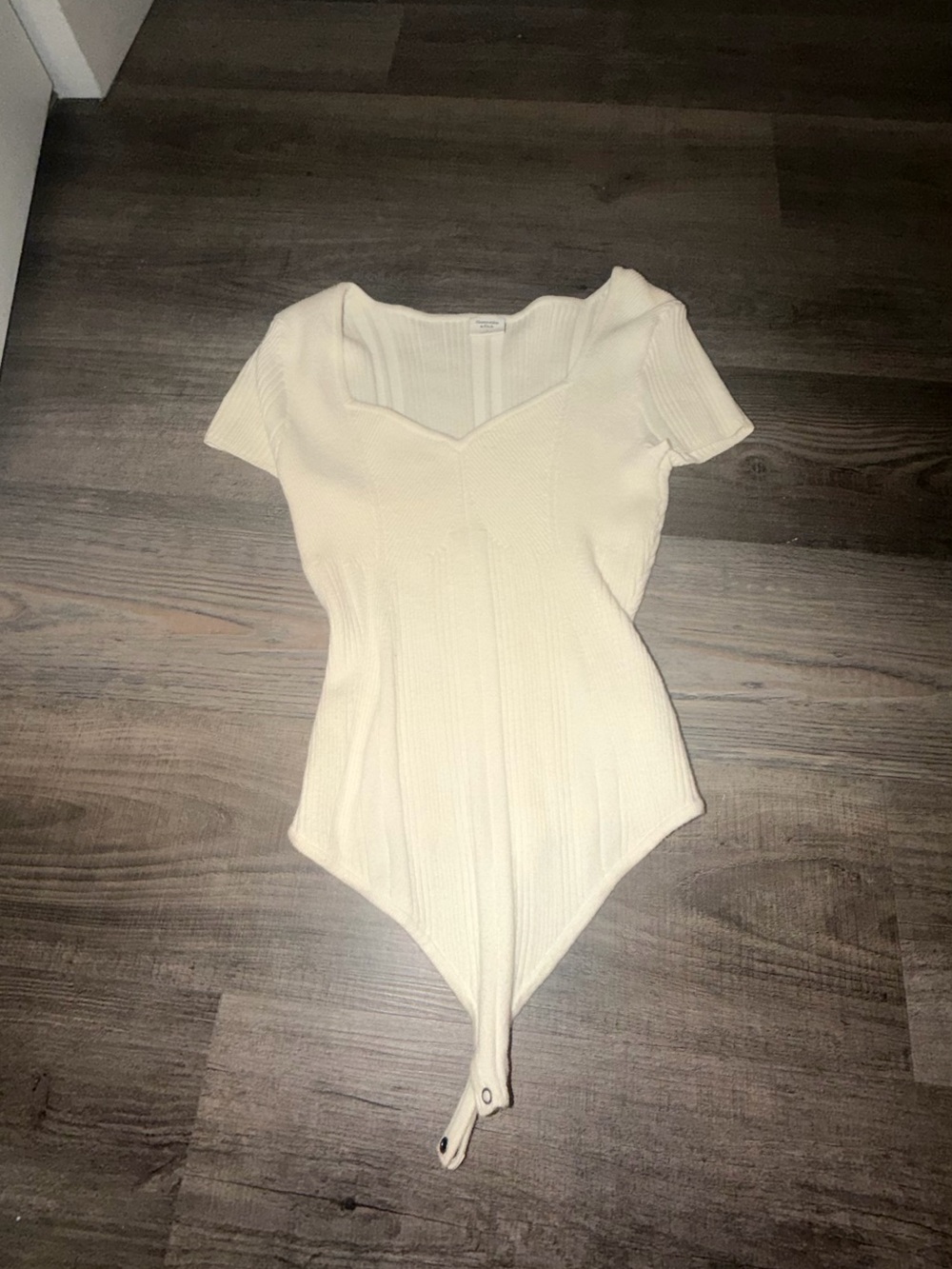 Abercrombie & Fitch Cream Ribbed Short-Sleeve Bodysuit